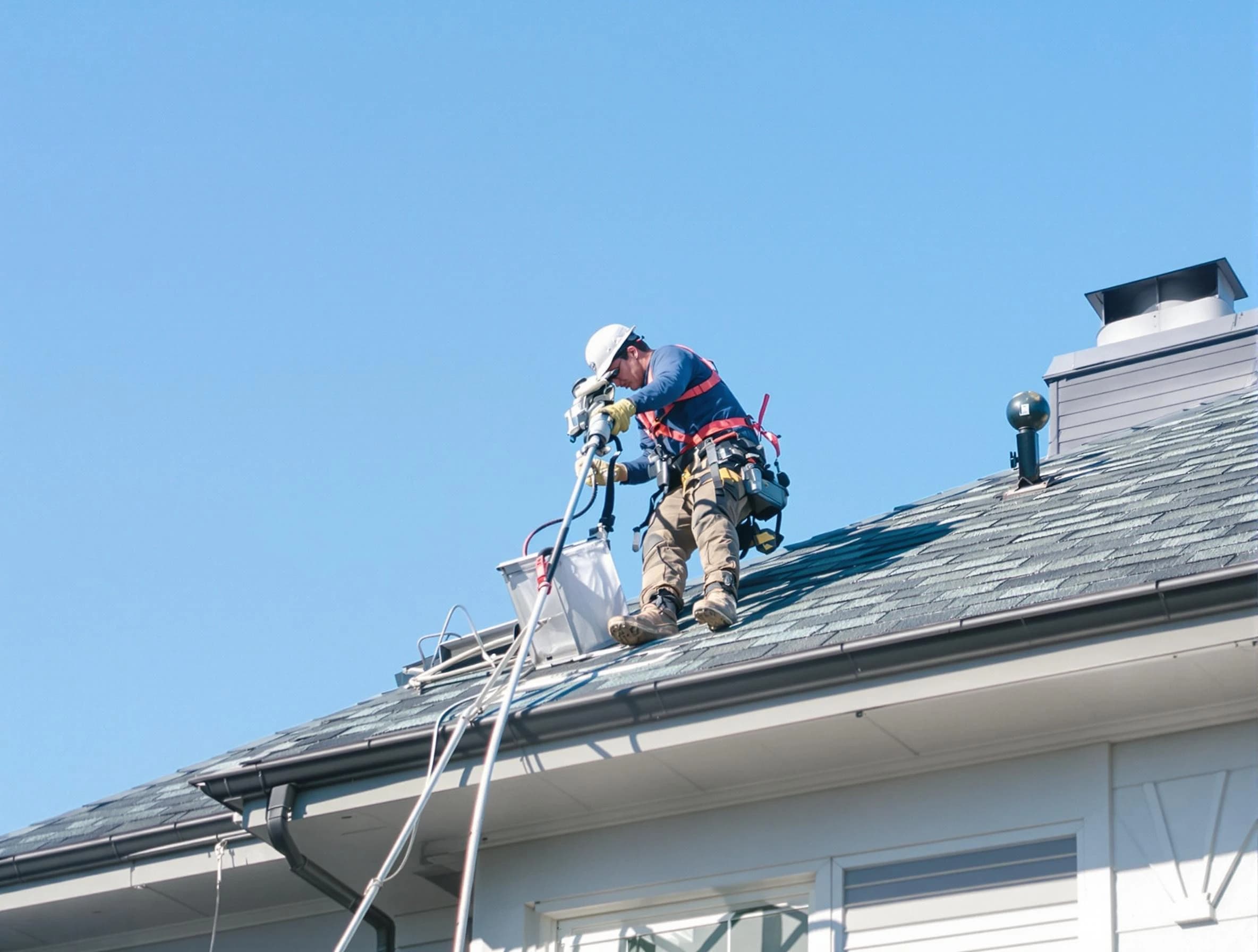 Murrysville Dryer Vent Cleaning certified technician cleaning a roof-mounted dryer vent system in Murrysville