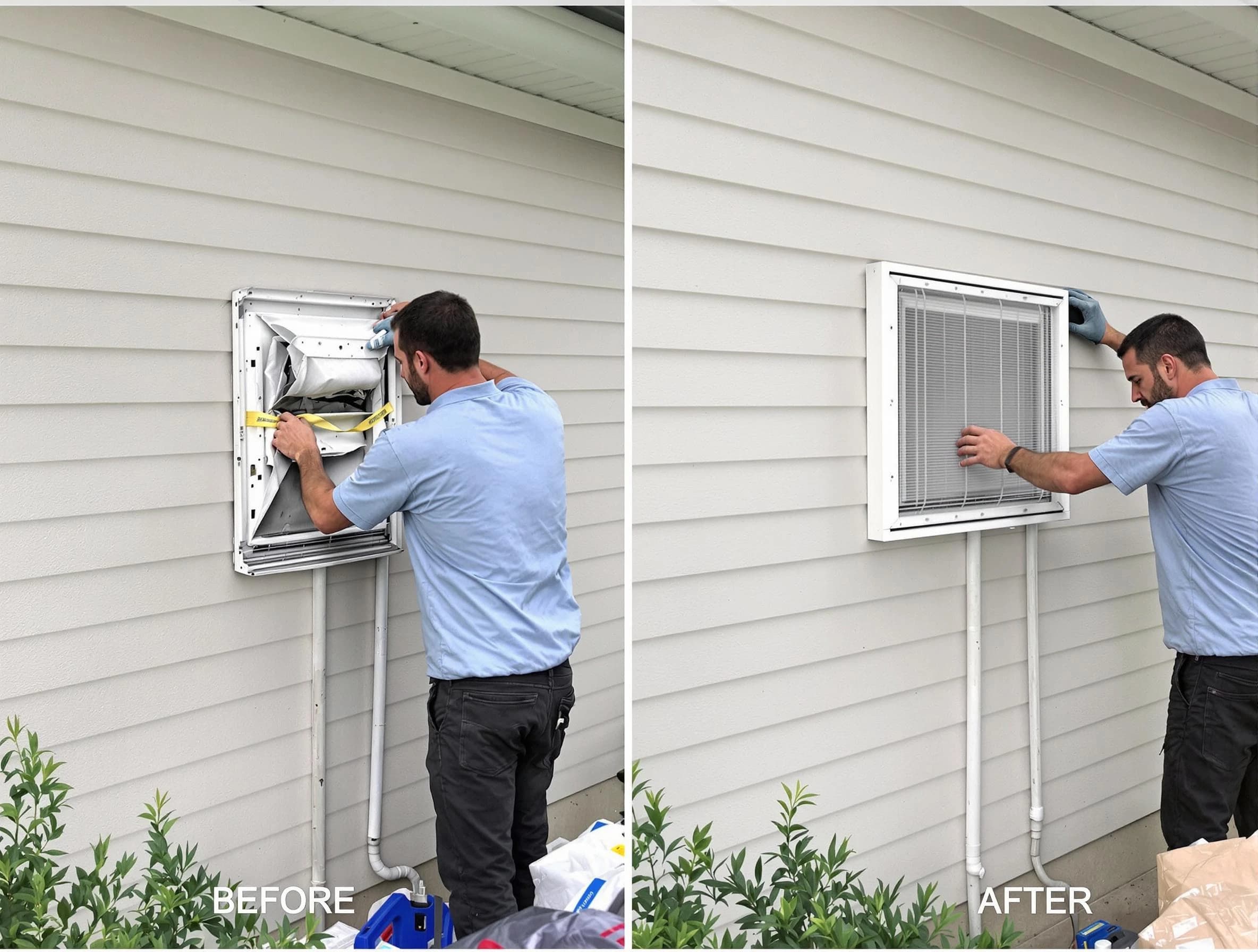 Murrysville Dryer Vent Cleaning technician installing high-quality dryer vent cover at a residential property in Murrysville
