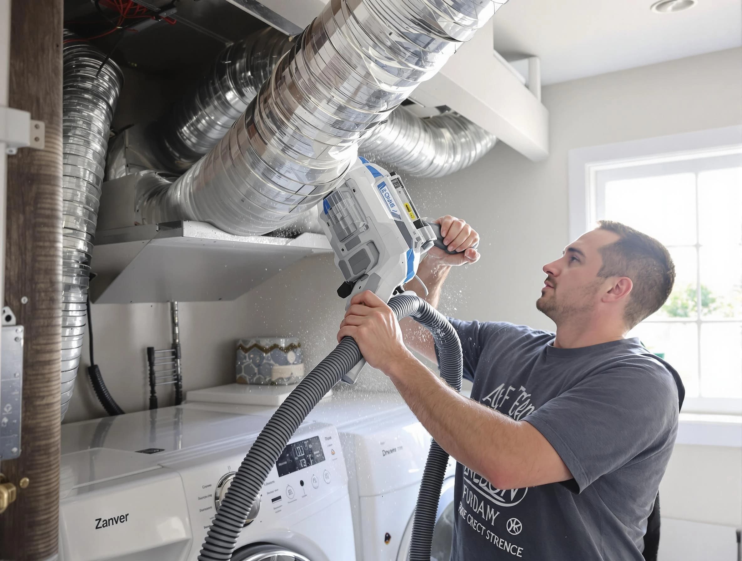 Murrysville Dryer Vent Cleaning specialist cleaning deep within a dryer vent duct system in Murrysville